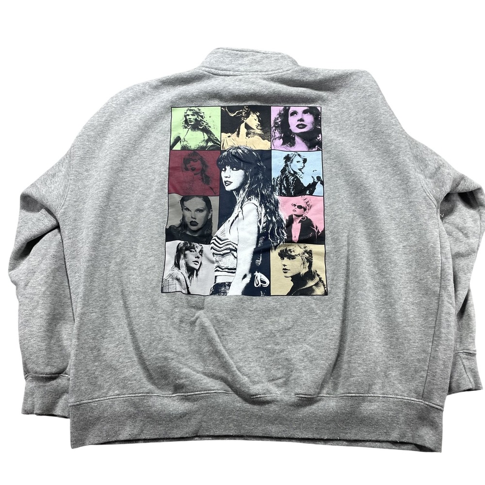 Taylor Swift Sweatshirt Unisex L Gray Eras Tour Fleece 1/4 Zip Graphic Pullover
